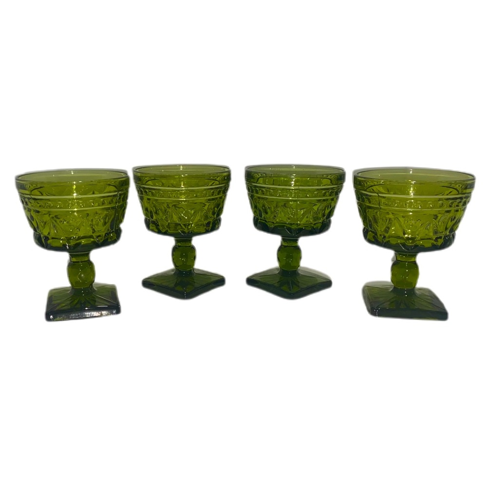 Vintage Indiana Colony Park Lane Avocado Green Pedestal Dessert Dishes